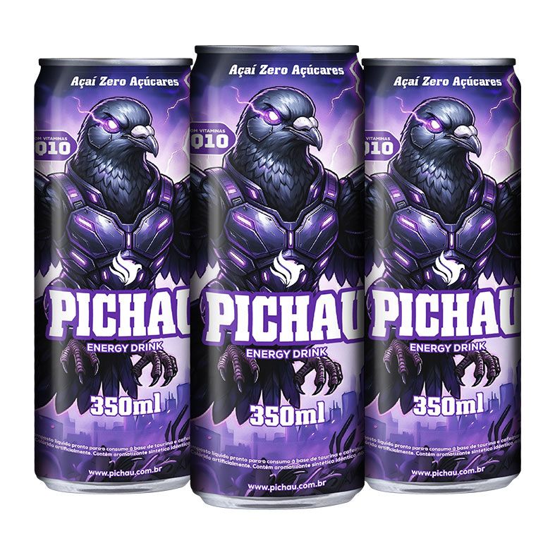 Pack Energetico Pichau Açai Zero, 350ml, Com 3 unidades