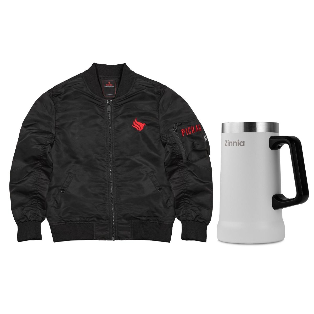 Kit Jaqueta Bomber Pichau, M + Caneca Térmica Zinnia, Branco