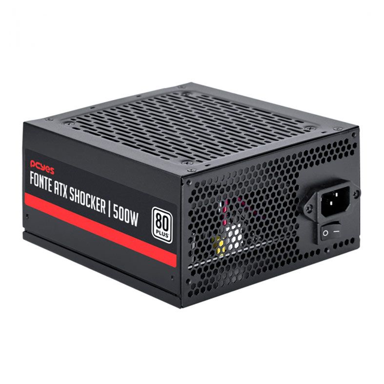 Fonte Gamer Pcyes Shocker, 500W, 80 Plus White, Preto, PF500SHW
