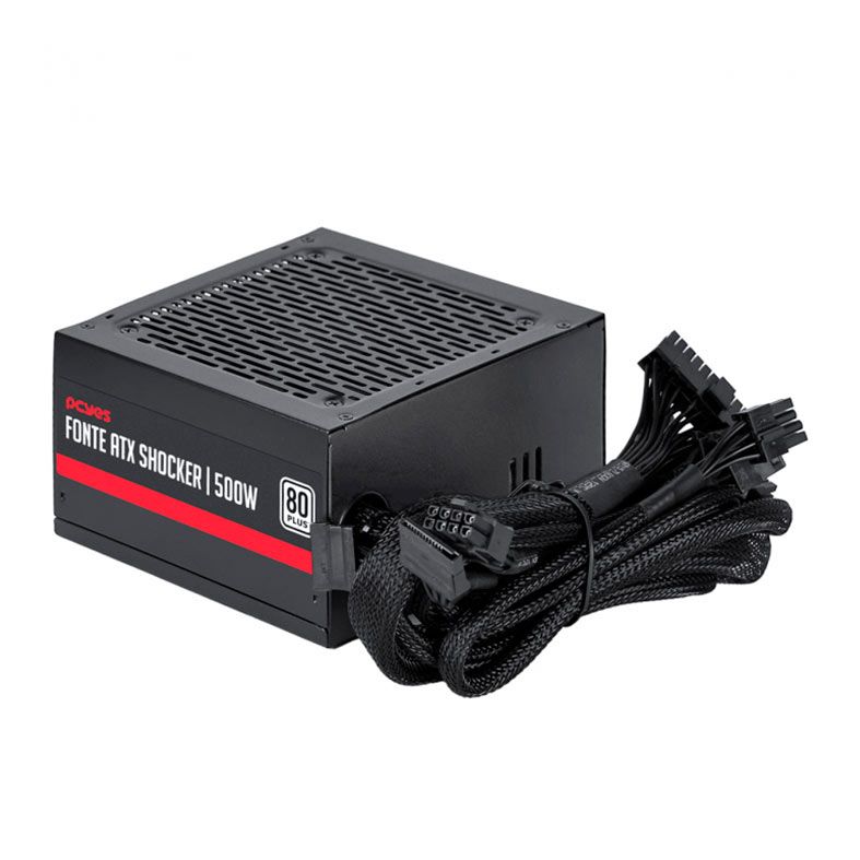 Fonte Gamer Pcyes Shocker, 500W, 80 Plus White, Preto, PF500SHW