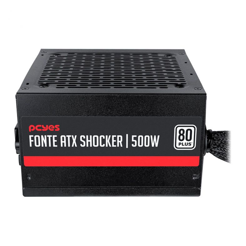 Fonte Gamer Pcyes Shocker, 500W, 80 Plus White, Preto, PF500SHW