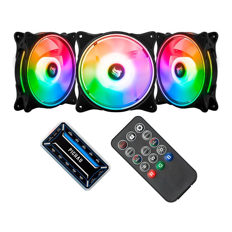 Kit Ventoinhas Pichau Dual Ring P1, ARGB, 3x120mm + Controladora, Preta, PG-DRP-BK01