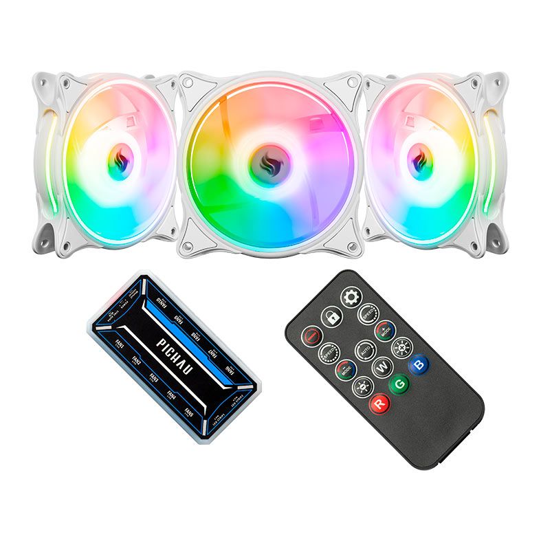 Kit Ventoinhas Pichau Dual Ring P1, ARGB, 3x120mm + Controladora, Branca, PG-DRP-WH01