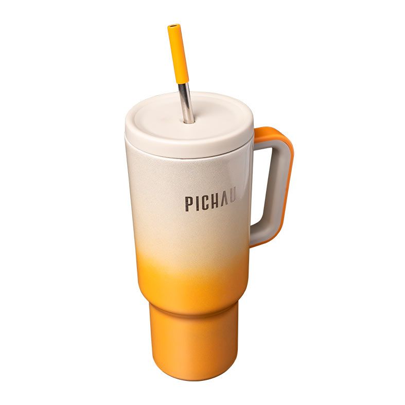 Copo Termico Pichau HR170, Com Canudo, 1.2L, Amarelo e Bege, PG-HR170-YB01