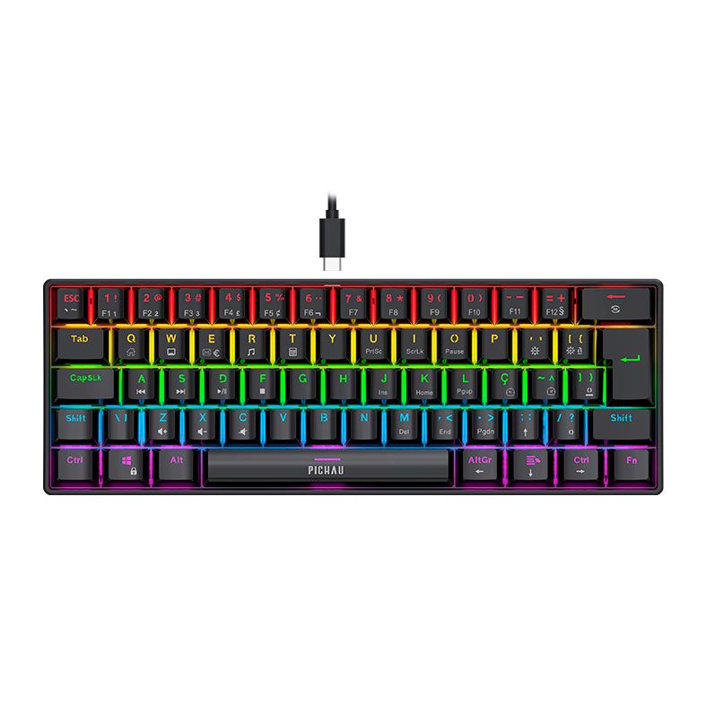 Combo Gamer Pichau Netuno V2 4x1, Rainbow, Teclado Mecanico ABNT2, Mouse 4200DPI, Mousepad Medio, Headset Drivers 50mm, PG-NTNX-RBW01