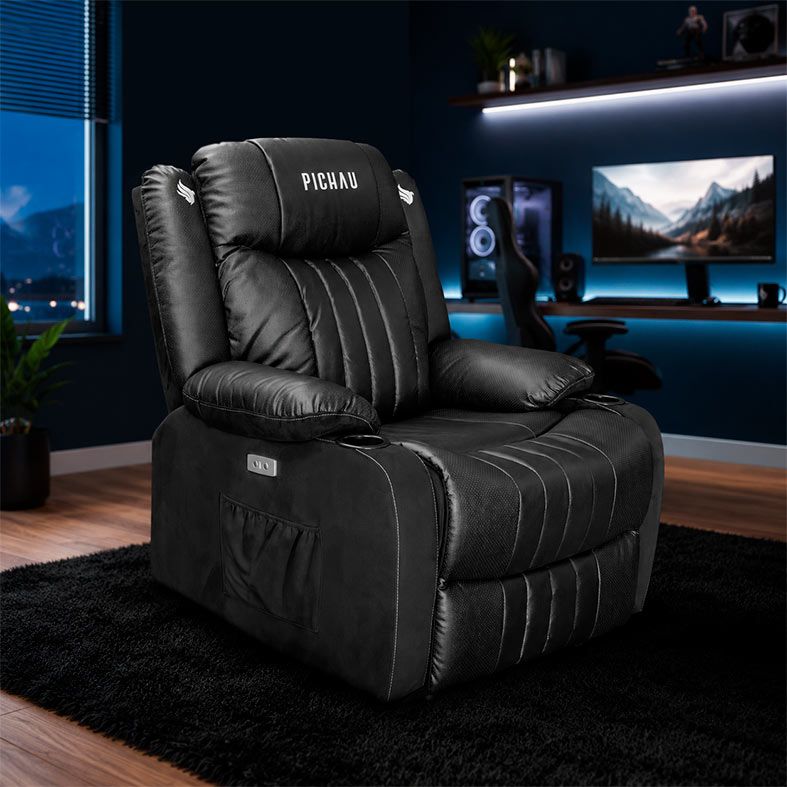 Poltrona Eletrica Reclinavel Pichau Oblivion, Suede e Corino Anti-Arranhao, Preto, PG-OBL-BK01