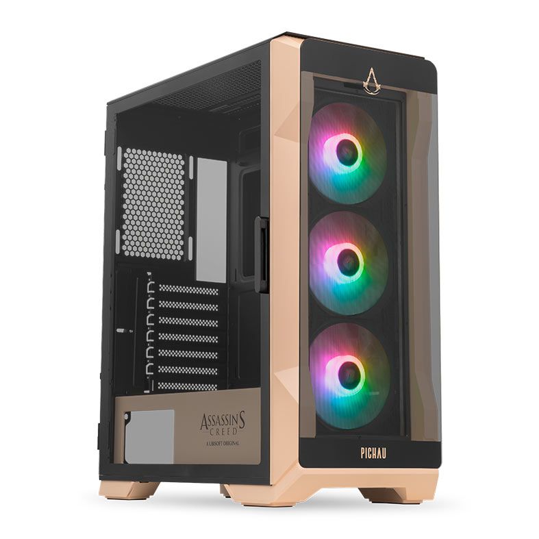 Gabinete Gamer Pichau Pouter 3 Assassin's Creed Mirage, RGB, Mid-Tower, Lateral de Vidro, Com 3 Fans, PG-P03-MRG