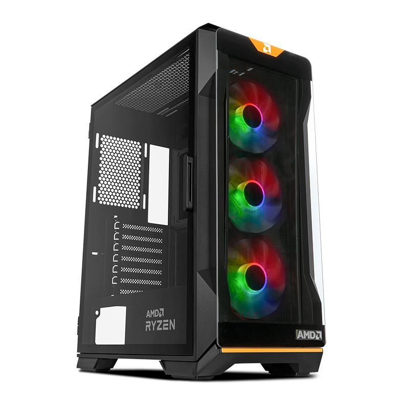 Gabinete Gamer Pichau Pouter 3 RGB AMD EX SE, Mid-Tower, Lateral de Vidro, Com 3 Fans, Preto, PG-P03AM-XSE