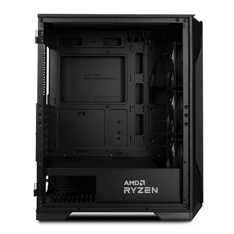 Gabinete Gamer Pichau Pouter 3 RGB AMD EX SE, Mid-Tower, Lateral de Vidro, Com 3 Fans, Preto, PG-P03AM-XSE