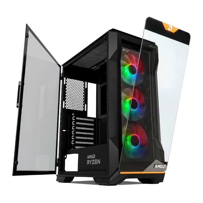 Gabinete Gamer Pichau Pouter 3 RGB AMD EX SE, Mid-Tower, Lateral de Vidro, Com 3 Fans, Preto, PG-P03AM-XSE