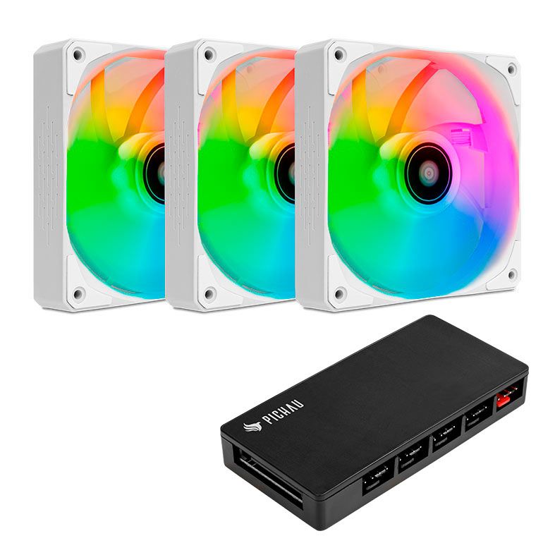 Kit Ventoinhas Pichau Feather P1, RGB, 3x120mm, Branca, PG-P1RGB-WH3