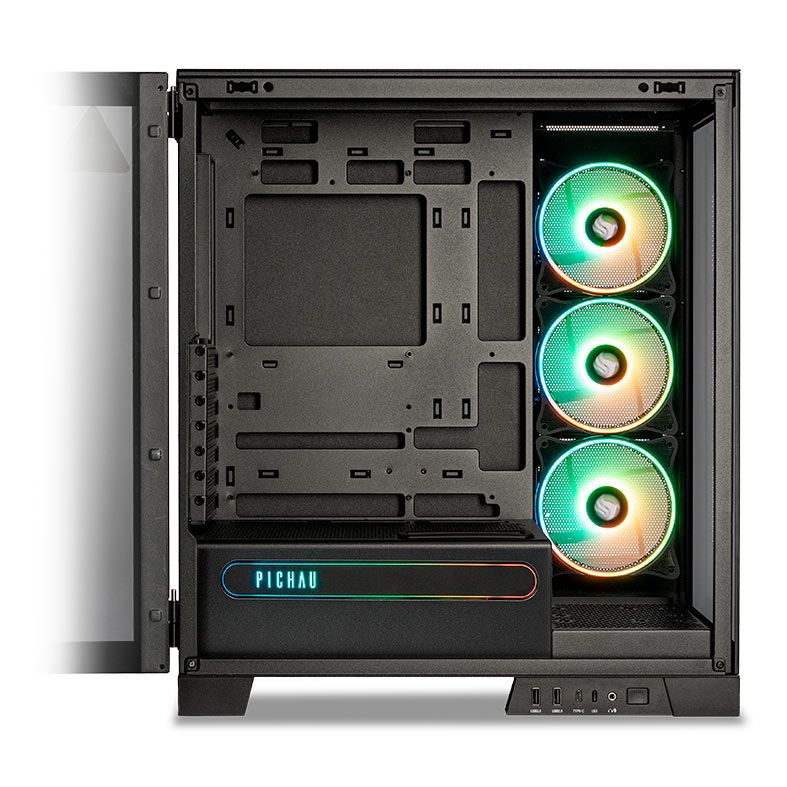 Gabinete Gamer Pichau Pouter 4, RGB, Lateral e Frontal De Vidro, Com 3 Fans, Preto, PG-PO4-BK-3F
