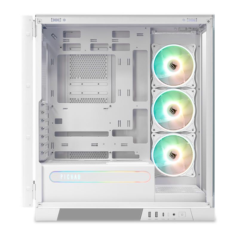 Gabinete Gamer Pichau Pouter 4, RGB, Lateral e Frontal De Vidro, Com 3 Fans, Branco, PG-PO4-WH-3F
