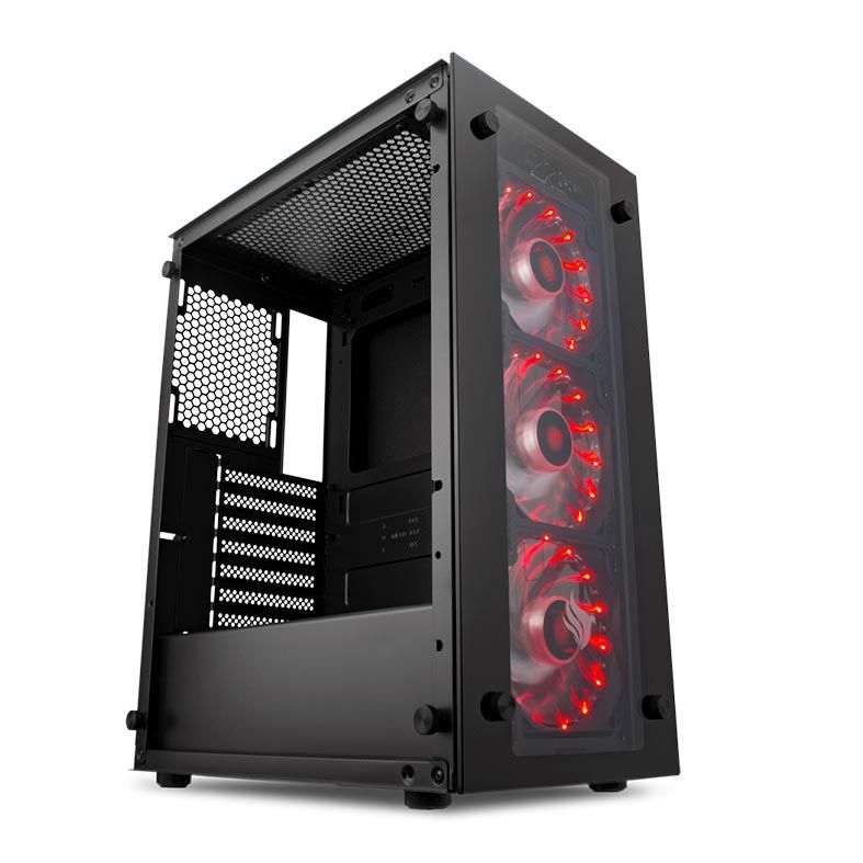 Gabinete Gamer Pichau Magpie III Led Vermelho Lateral/Frontal Vidro, PGMA-03-RED
