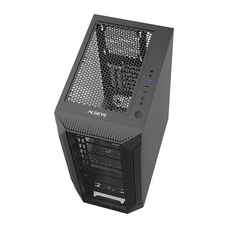 Gabinete Gamer Alseye Pinwheel Mesh, Mid-Tower, Lateral de Vidro, Preto, PINWHEEL-B