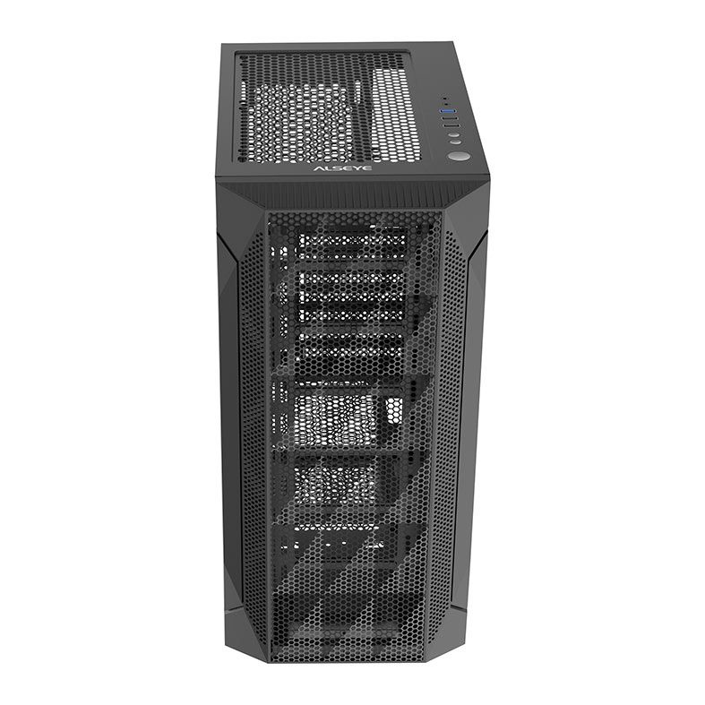 Gabinete Gamer Alseye Pinwheel Mesh, Mid-Tower, Lateral de Vidro, Preto, PINWHEEL-B