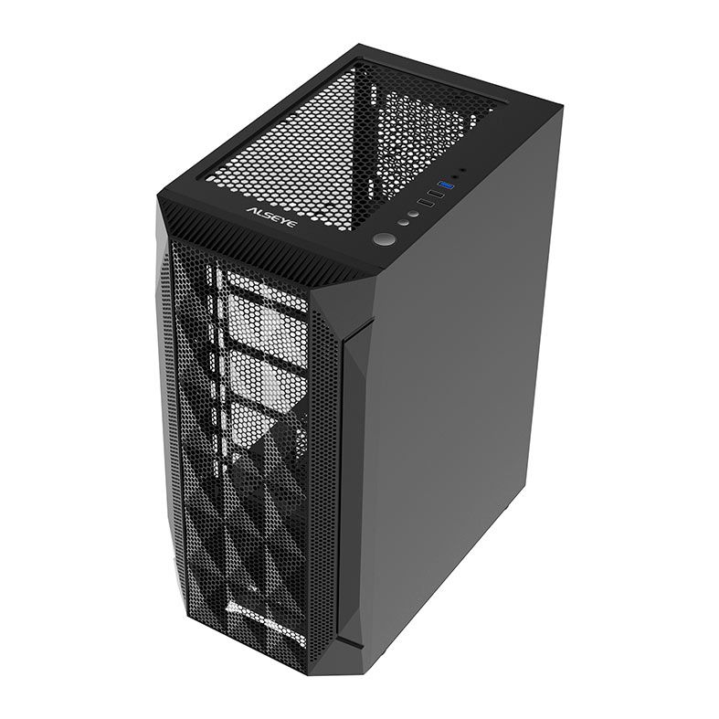 Gabinete Gamer Alseye Pinwheel Mesh, Mid-Tower, Lateral de Vidro, Preto, PINWHEEL-B