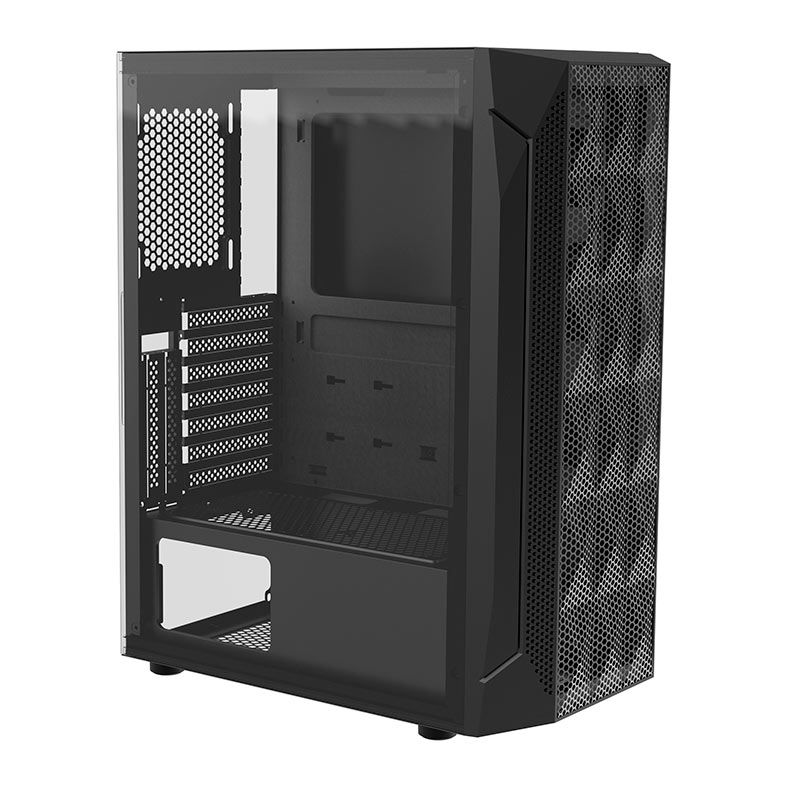 Gabinete Gamer Alseye Pinwheel Mesh, Mid-Tower, Lateral de Vidro, Preto, PINWHEEL-B