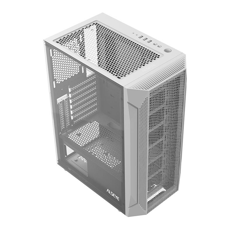 Gabinete Gamer Alseye Pinwheel Mesh, Mid-Tower, Lateral de Vidro, Branco, PINWHEEL-W