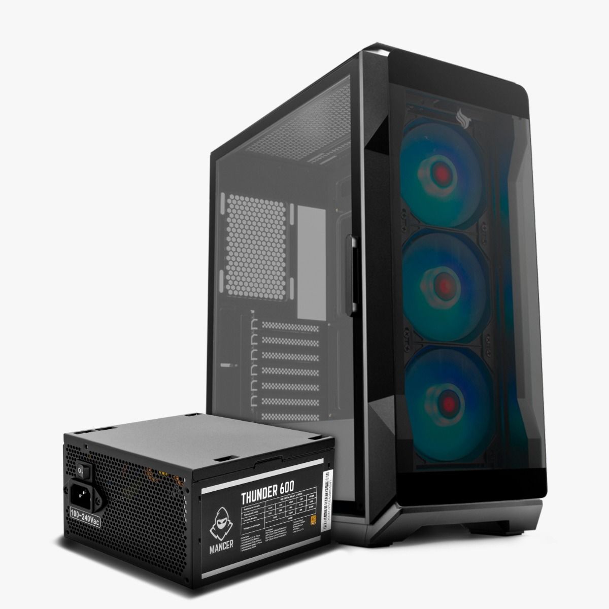 Pichau Kit Upgrade, Gabinete Gamer Pichau Pouter 3 RGB + Fonte Mancer Thunder 600W