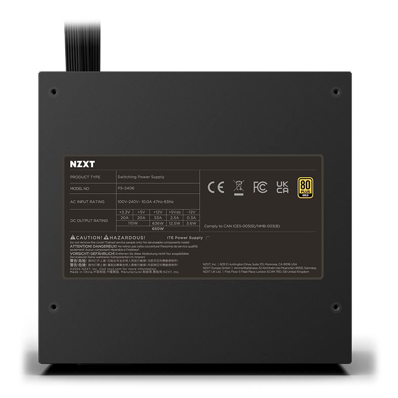 NZXT C650 Gold PA-6G1BB-JP 80PLUS 650W電源 Fonte ATX - 650W - NZXT C650 - 80 Plus Gold Modular - PA-6G1BB-US