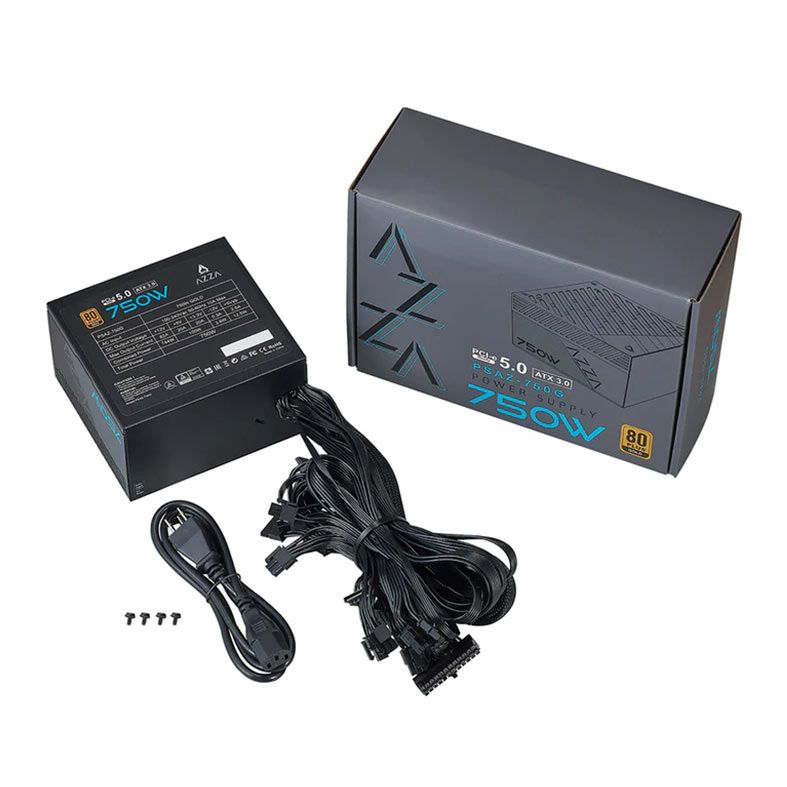 Fonte Azza 750G, 750W, PCI-e 5.0, 80 Plus Gold, Preta, PSAZ-750G-ATX3.0