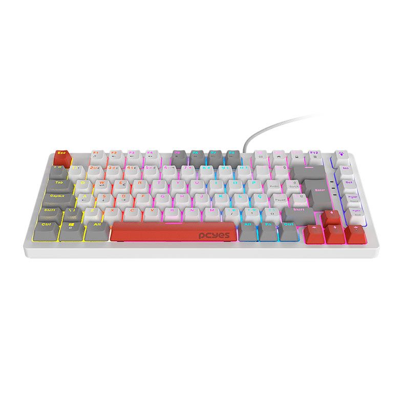 Teclado Mecanico Gamer PCYes Kirin White Ghost, 75%, Raimbow, ABNT2, Switch Red, Branco e Vermelho, PTKRWG75RD