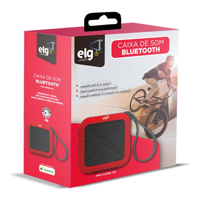 Caixa de Som ELG, 10W RMS, Bluetooth, Preto e Vermelha, PWC-AUDBL-RD