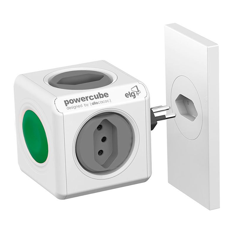 Adaptador De Tomada Elg Switch, 4 Tomadas, Bivolt, Branco e Cinza, PWC-R4SW