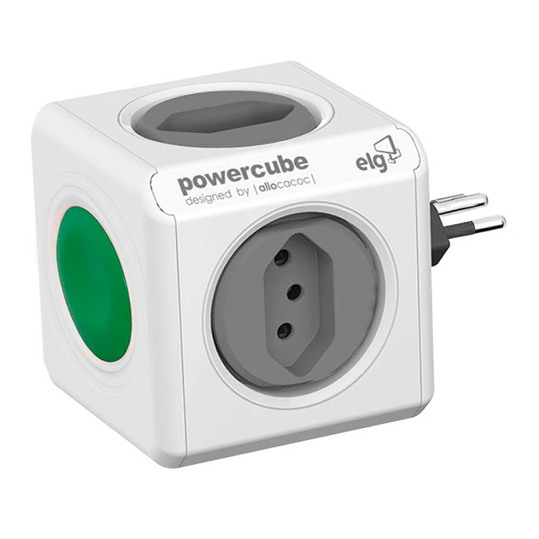 Adaptador De Tomada Elg Switch, 4 Tomadas, Bivolt, Branco e Cinza, PWC-R4SW