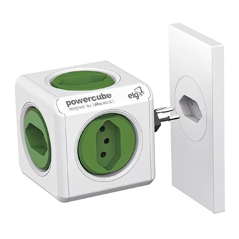 Adaptador De Tomada Elg Original, 5 Tomadas, Bivolt, Branco e Verde, PWC-R5
