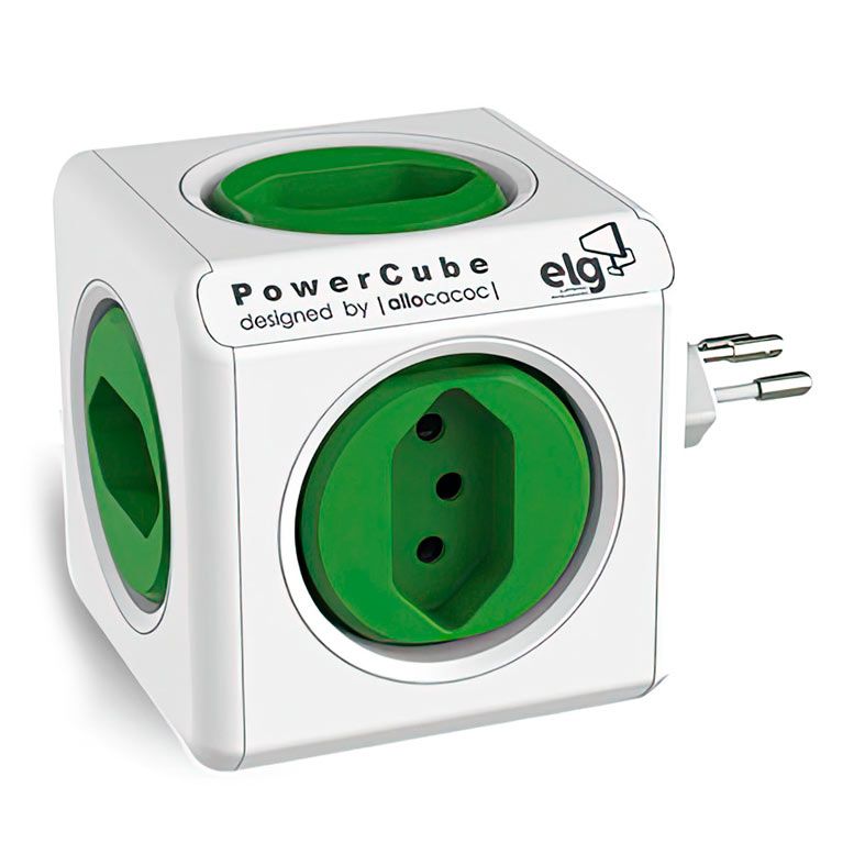Adaptador De Tomada Elg Original, 5 Tomadas, Bivolt, Branco e Verde, PWC-R5