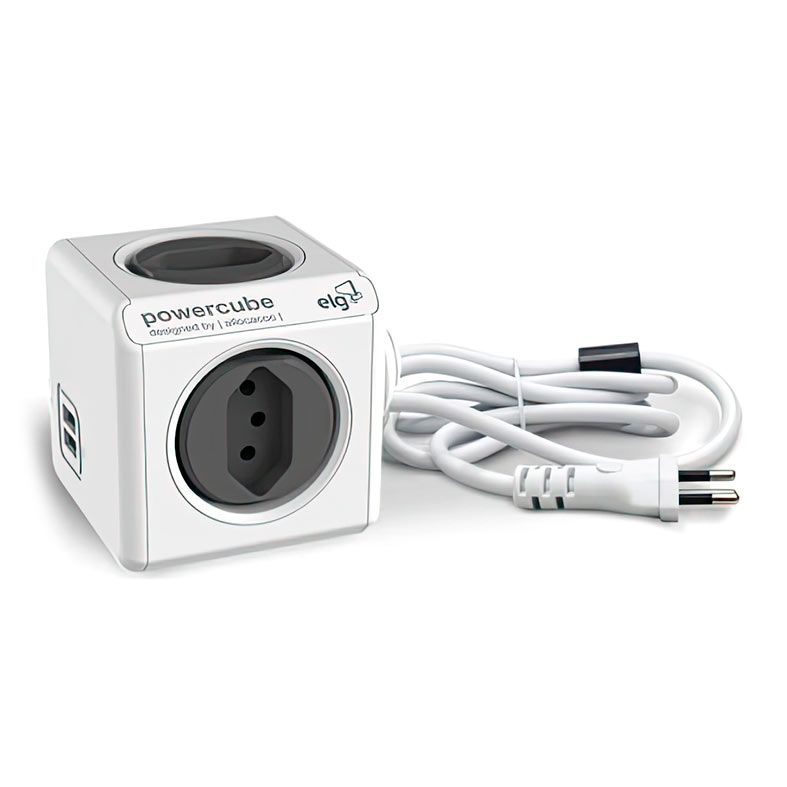 Filtro De Linha Elg Extended USB, 4 Tomadas, Bivolt, 1.5m, 2 USB, Branco e Cinza, PWC-X4U
