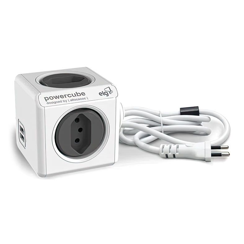 Filtro De Linha Elg Extended USB, 4 Tomadas, Bivolt, 3m, 2 USB, Branco e Cinza, PWC-X4U-3M
