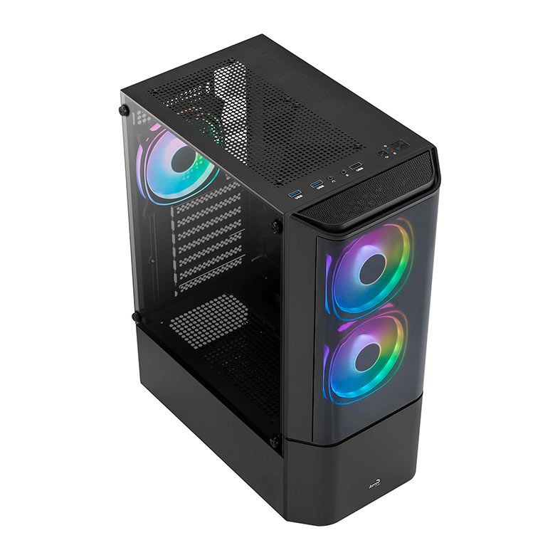 Gabinete Gamer Aerocool Quantum V2, Mid-Tower, FRGB, Lateral de Vidro, Com 3 Fan, Preto, QUANTUM-G-BK-V2