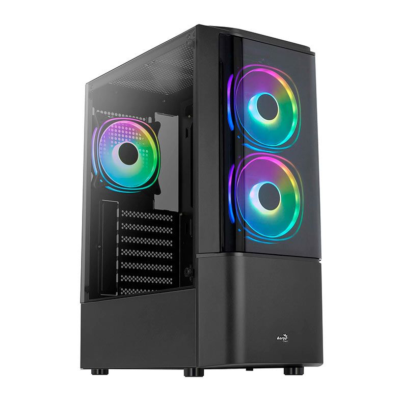 Gabinete Gamer Aerocool Quantum V2, Mid-Tower, FRGB, Lateral de Vidro, Com 3 Fan, Preto, QUANTUM-G-BK-V2