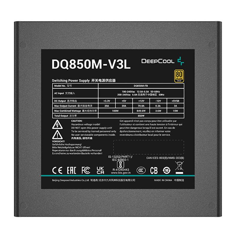 Fonte DeepCool DQ850M-V3L, Full-Modular, 80 Plus Gold, Preto, R-DQ850M-FB0B-US