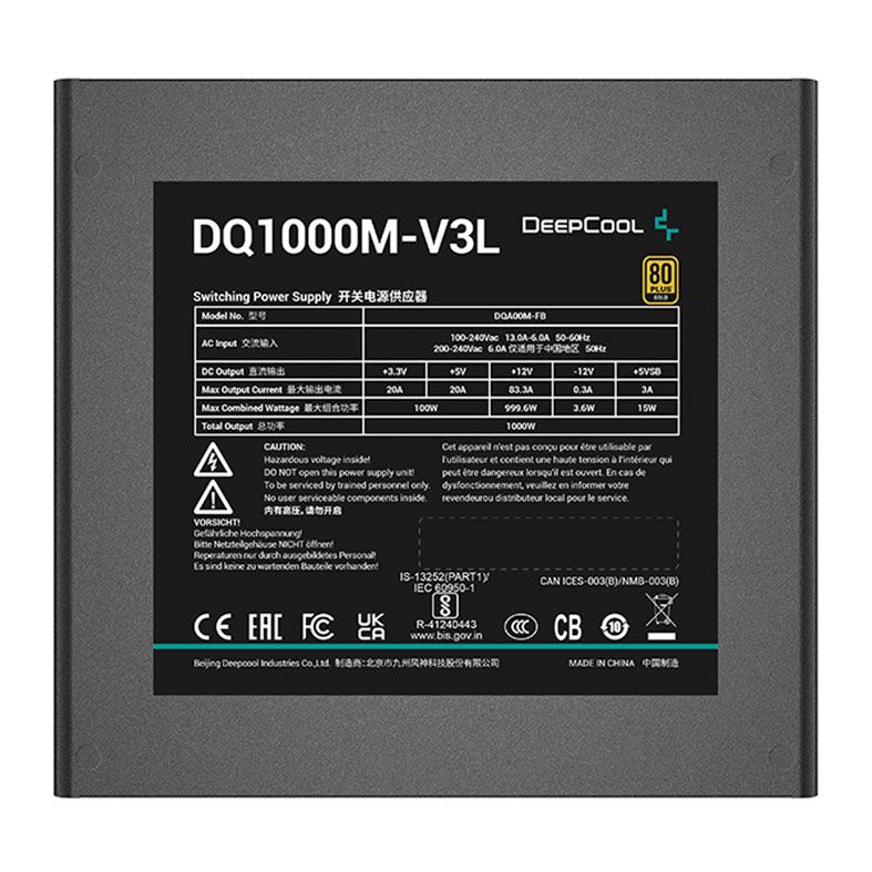 Fonte DeepCool DQ1000M-V3L, Full-Modular, 80 Plus Gold, Preto, R-DQA00M-FB0B-WO