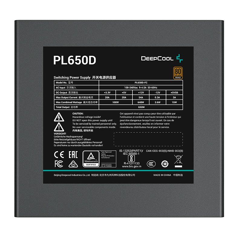 Fonte Deepcool PL650D, 650W, ATX 3.0, 80 Plus Bronze, Preto, R-PL650D-FC0B-WO-V2