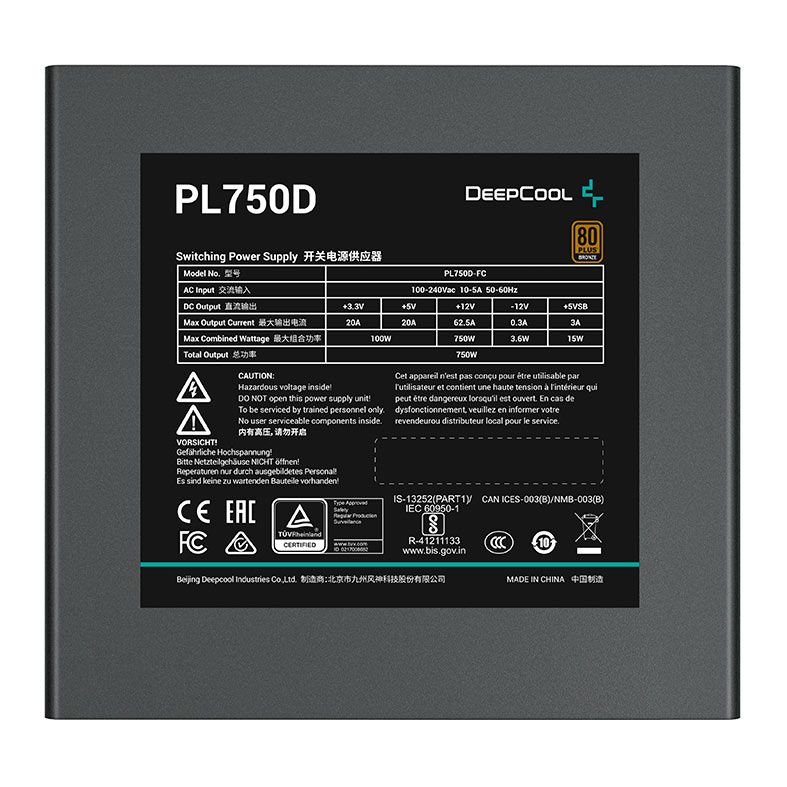 Fonte Deepcool PL750D, 750W, ATX 3.0, 80 Plus Bronze, Preto, R-PL750D-FC0B-WO-V2