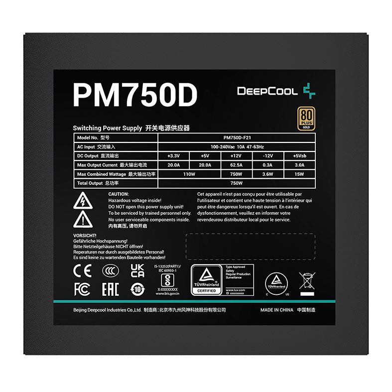 Fonte DeepCool PM750D, 750W, 80 Plus Gold, Preta, R-PM750D-FA0B-WO