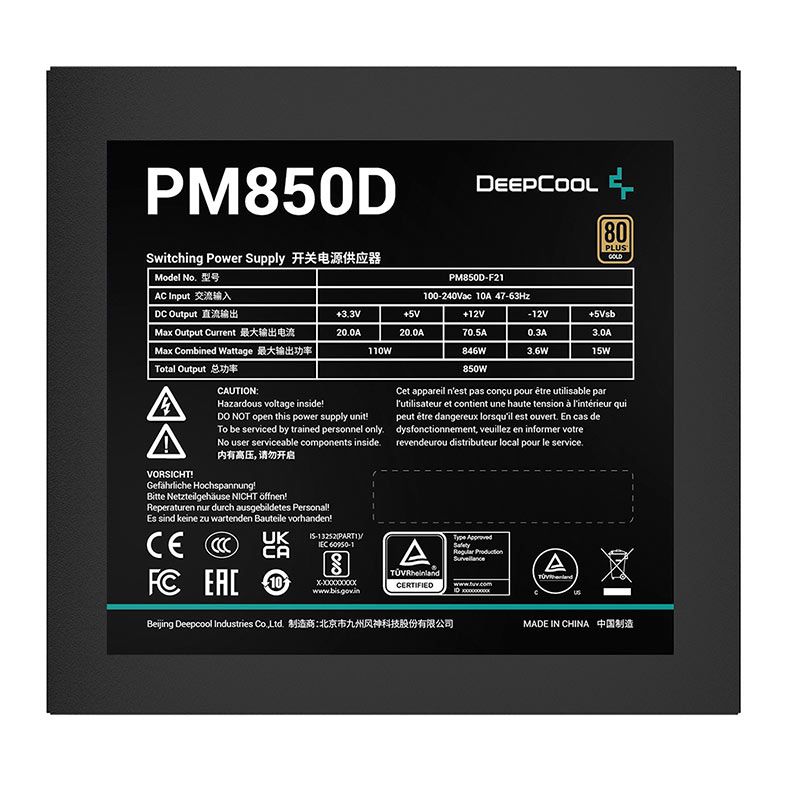 Fonte DeepCool PM850D, 850W, 80 Plus Gold, Preta, R-PM850D-FA0B-WO