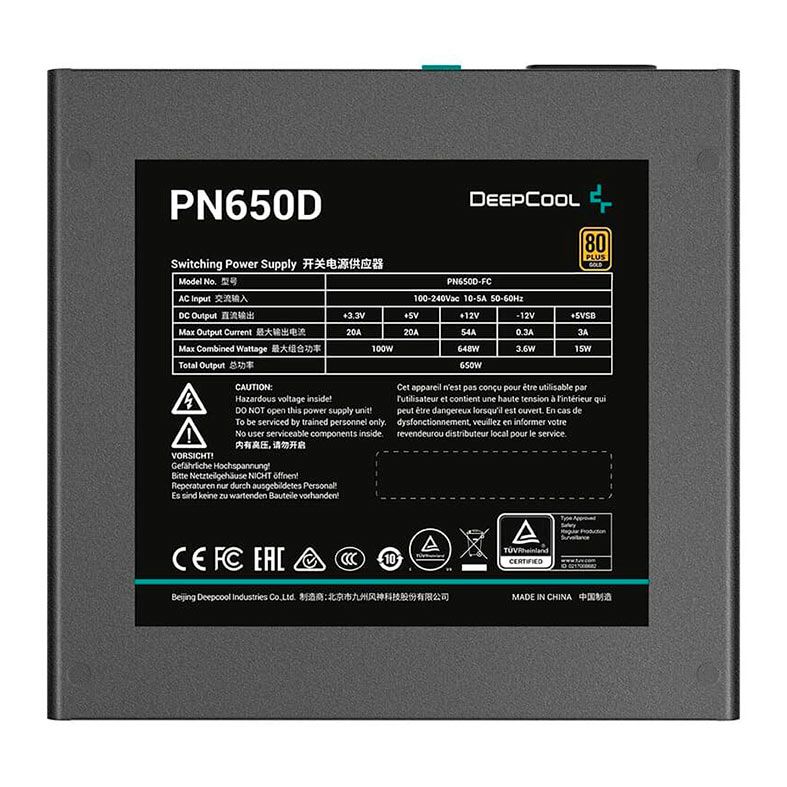 Fonte Deepcool PN650D, 650W, 80 Plus Gold, Sem Cabo, Preta, R-PN650D-FCOB-WO-V2