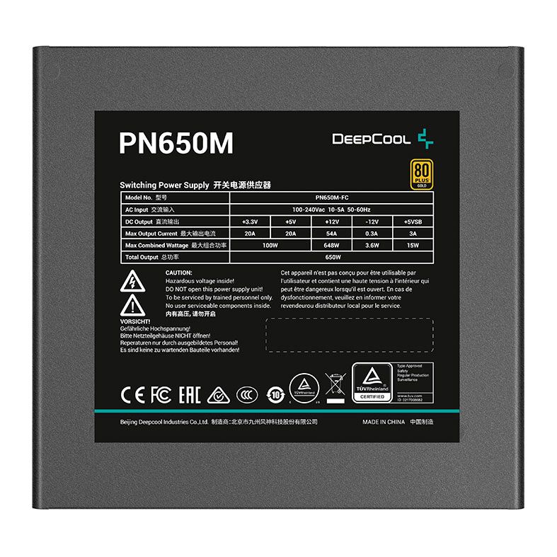 Fonte Deepcool PN650M, 650W, ATX 3.1, Full Modular, 80 Plus Gold, Preto, R-PN650M-FC0B-WO