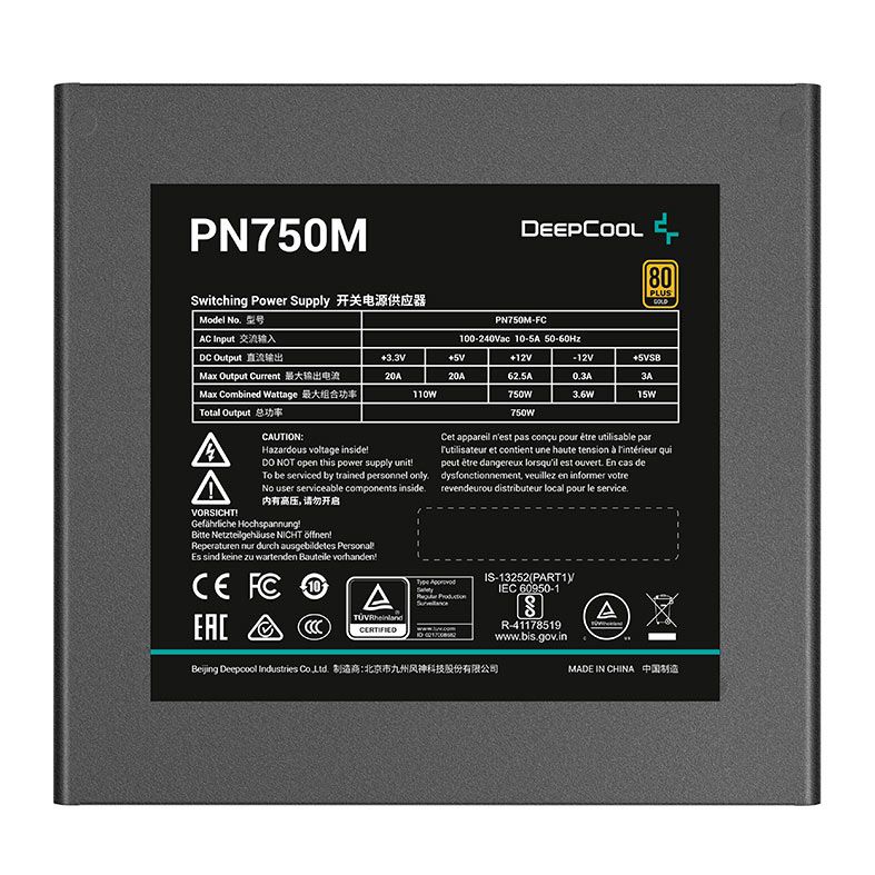 Fonte Deepcool PN750M, 750W, ATX 3.1, Full Modular, 80 Plus Gold, Preto, R-PN750M-FC0B-WO