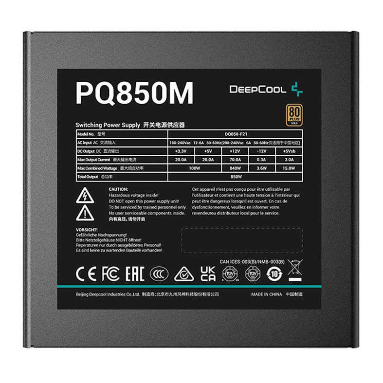 Fonte DeepCool PQ850M, Full-Modular, 80 Plus Gold, Preto, R-PQ850M-FA0B-WO