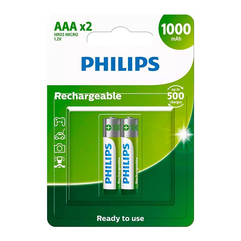 Pilha Alcalina Philips Recaregavel, AAA, 2 Unidades, R03B2RTU10-59