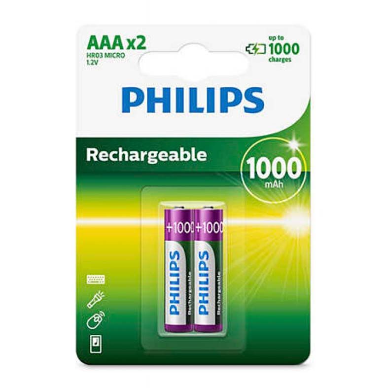 Pilhas Recarregavel Philips AAA 1,2v 1000mAh 2 Unidades, R03B2RTU10/97