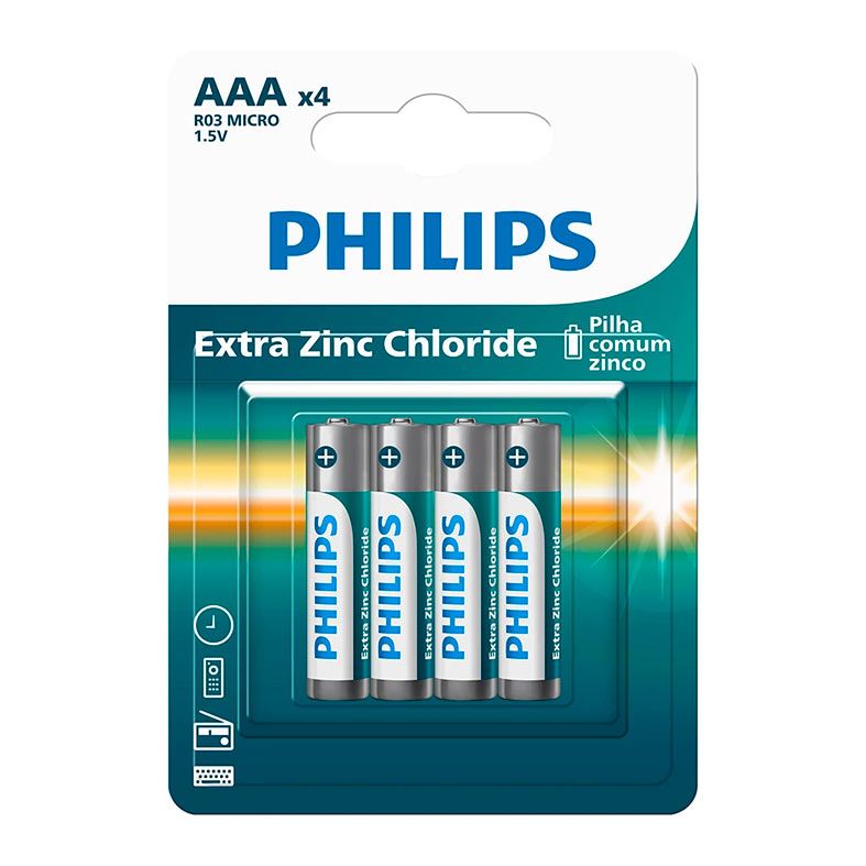 Pilhas Philips Extra Zinc Chloride, AAA, 4 Unidades, R03L4B-59