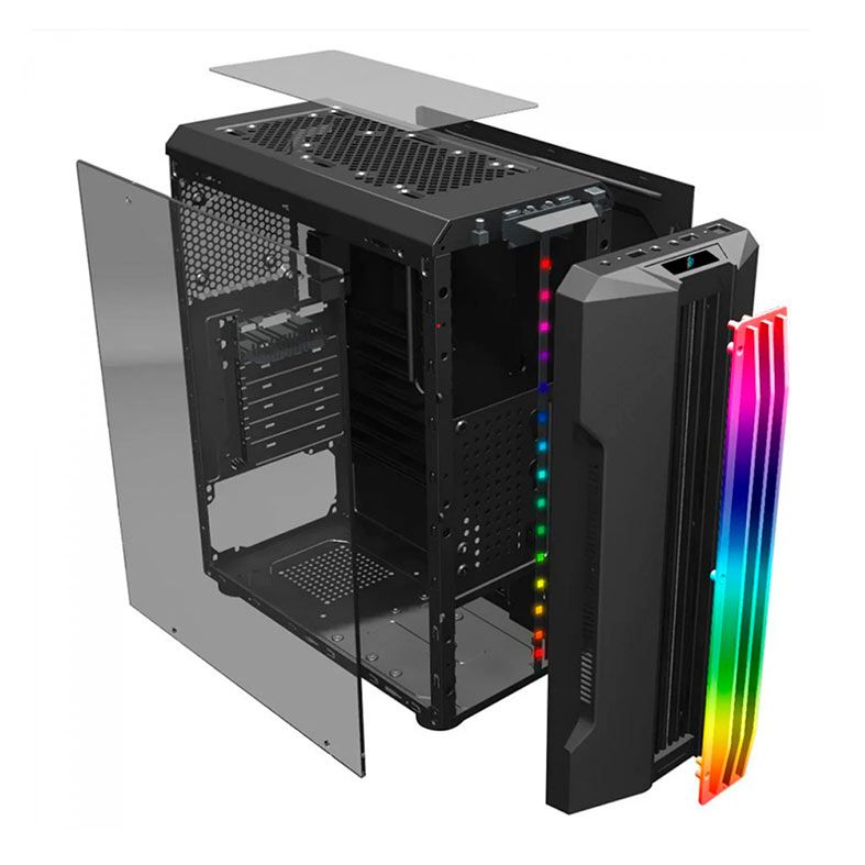 Gabinete Gamer 1STPlayer Rainbow R3-A, RGB, Mid-Tower, Lateral de Vidro, Preto, R3-ABK